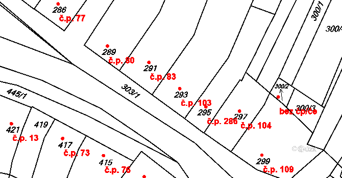 Vícemilice 103, Bučovice na parcele st. 293 v KÚ Vícemilice, Katastrální mapa