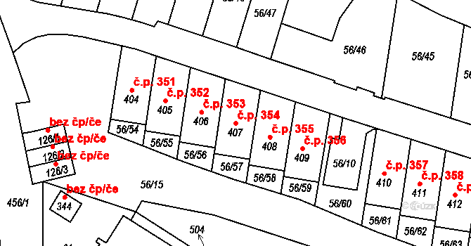 Meziboří 354 na parcele st. 407 v KÚ Meziboří u Litvínova, Katastrální mapa