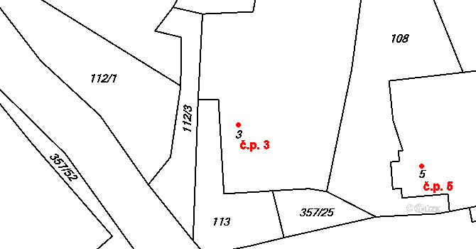 Řestoky 3 na parcele st. 3 v KÚ Řestoky, Katastrální mapa