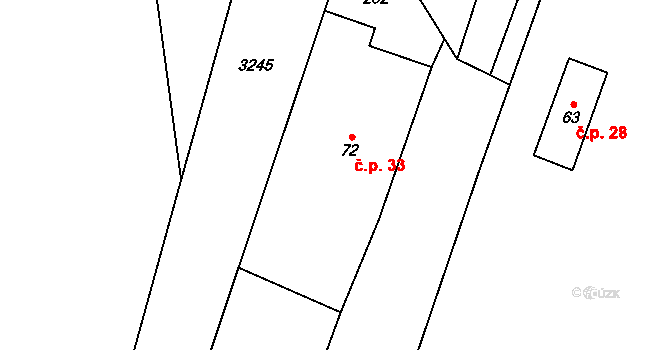 Čachnov 33, Krouna na parcele st. 72 v KÚ Čachnov, Katastrální mapa