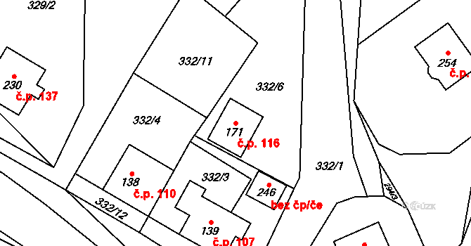 Jeníkov 116 na parcele st. 171 v KÚ Jeníkov u Hlinska, Katastrální mapa