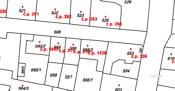 Český Těšín 1338 na parcele st. 555/2 v KÚ Český Těšín, Katastrální mapa