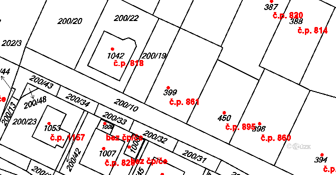Kralupy nad Vltavou 861 na parcele st. 399 v KÚ Lobeč, Katastrální mapa