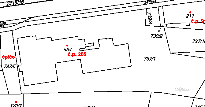Klenčí pod Čerchovem 285 na parcele st. 534 v KÚ Klenčí pod Čerchovem, Katastrální mapa