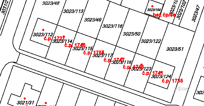 Mikulov 1747 na parcele st. 3023/117 v KÚ Mikulov na Moravě, Katastrální mapa