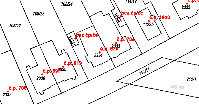 Bílé Předměstí 676, Pardubice na parcele st. 2334 v KÚ Pardubice, Katastrální mapa