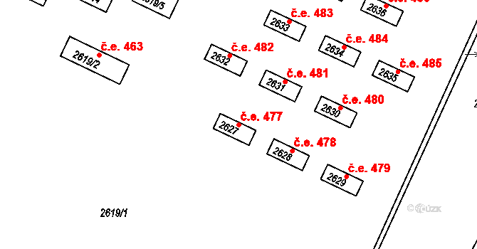 Jedovnice 477 na parcele st. 2627/1 v KÚ Jedovnice, Katastrální mapa
