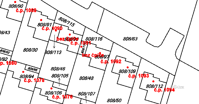 Srubec 1092 na parcele st. 808/97 v KÚ Srubec, Katastrální mapa