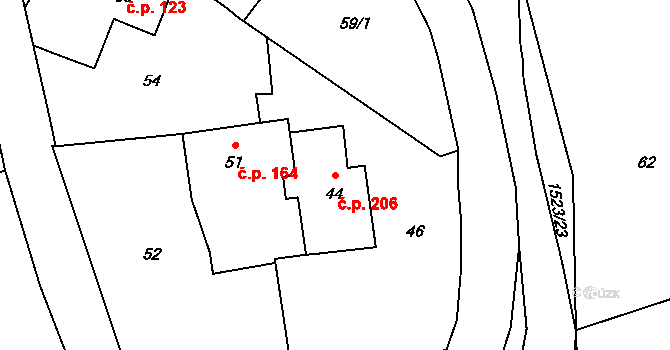 Sobotín 206 na parcele st. 44 v KÚ Sobotín, Katastrální mapa