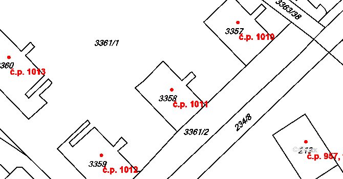 Kopřivnice 1011 na parcele st. 3358 v KÚ Kopřivnice, Katastrální mapa