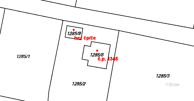 Lyžbice 1345, Třinec na parcele st. 1285/8 v KÚ Lyžbice, Katastrální mapa