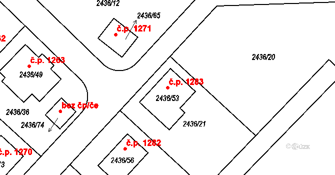 Lovosice 1283 na parcele st. 2436/53 v KÚ Lovosice, Katastrální mapa