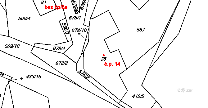 Podruhlí 14, Bělčice na parcele st. 35 v KÚ Podruhlí, Katastrální mapa