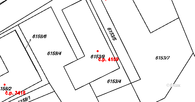 Mělník 4159 na parcele st. 6153/9 v KÚ Mělník, Katastrální mapa