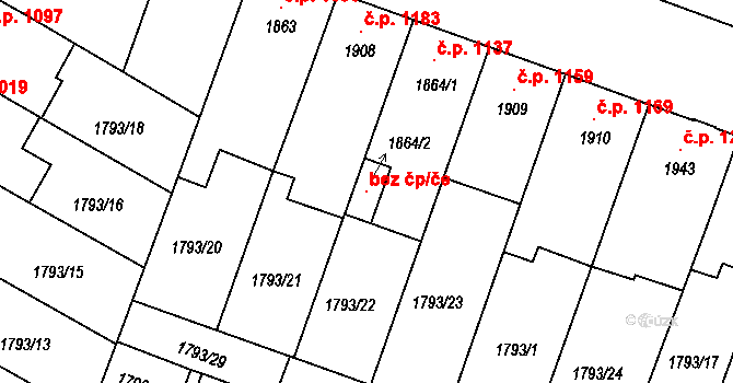 Písek 93678207 na parcele st. 1864/2 v KÚ Písek, Katastrální mapa