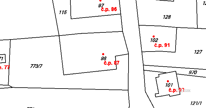 Rokytnice v Orlických horách 87 na parcele st. 98 v KÚ Rokytnice v Orlických horách, Katastrální mapa