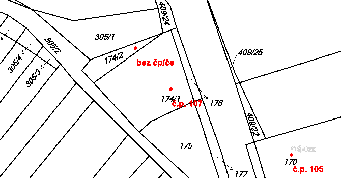 Bohumilice 107, Klobouky u Brna na parcele st. 174/1 v KÚ Bohumilice, Katastrální mapa