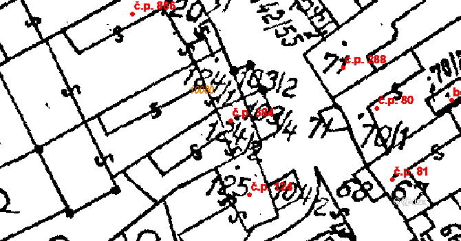 Kobylí 384 na parcele st. 124/2 v KÚ Kobylí na Moravě, Katastrální mapa