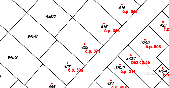 Kvasice 371 na parcele st. 422 v KÚ Kvasice, Katastrální mapa