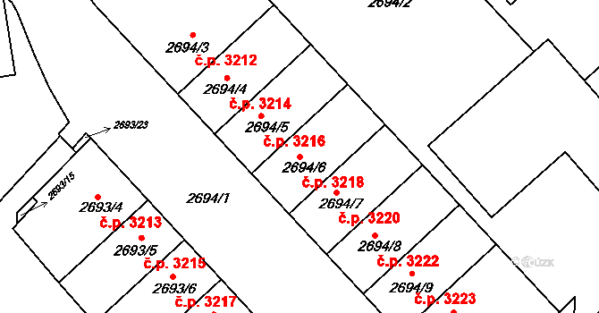 Znojmo 3218 na parcele st. 2694/6 v KÚ Znojmo-město, Katastrální mapa