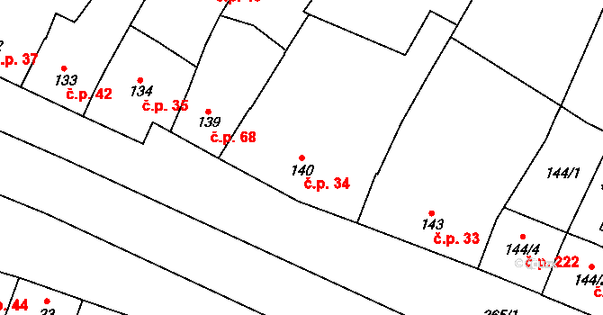 Želatovice 34 na parcele st. 140 v KÚ Želatovice, Katastrální mapa