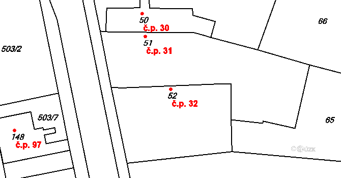 Chvalovice 32, Kovanice na parcele st. 52 v KÚ Chvalovice u Nymburka, Katastrální mapa