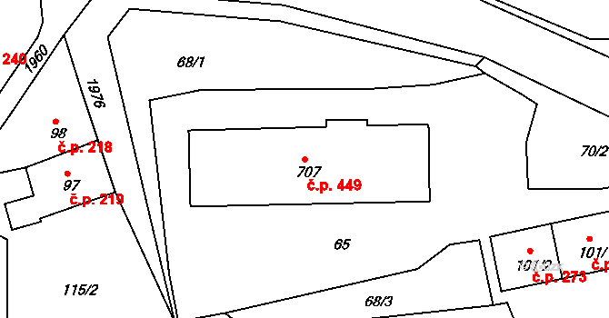 Abertamy 448,449 na parcele st. 707 v KÚ Abertamy, Katastrální mapa