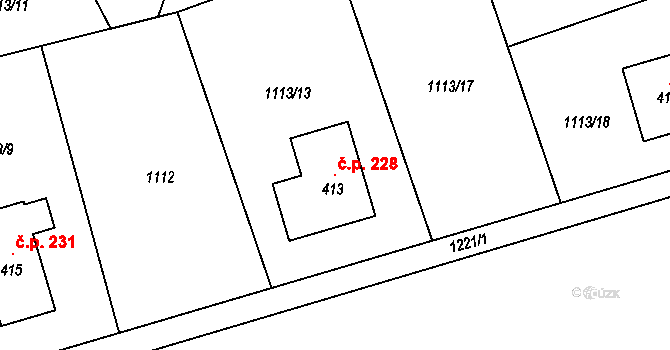 Rokytno 228 na parcele st. 413 v KÚ Rokytno, Katastrální mapa