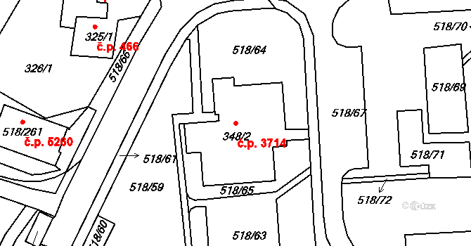 Mšeno nad Nisou 3714, Jablonec nad Nisou na parcele st. 348/2 v KÚ Mšeno nad Nisou, Katastrální mapa