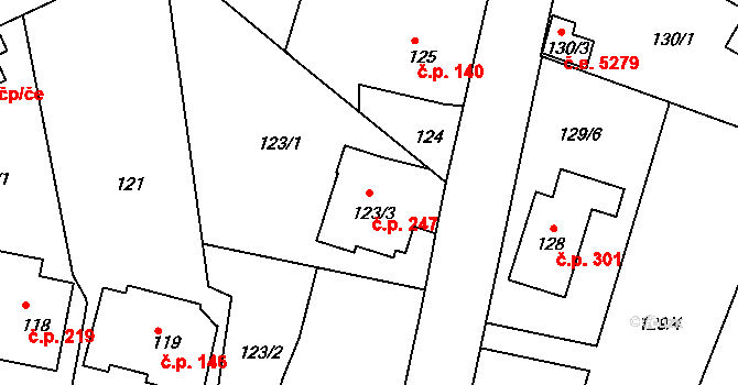 Antonínův Důl 247, Jihlava na parcele st. 123/3 v KÚ Antonínův Důl, Katastrální mapa