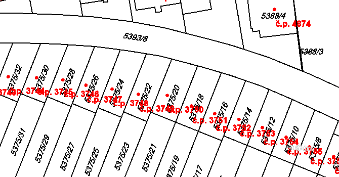 Jihlava 3750 na parcele st. 5375/20 v KÚ Jihlava, Katastrální mapa