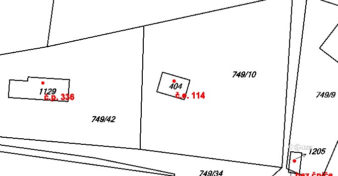 Měchenice 114 na parcele st. 404 v KÚ Měchenice, Katastrální mapa