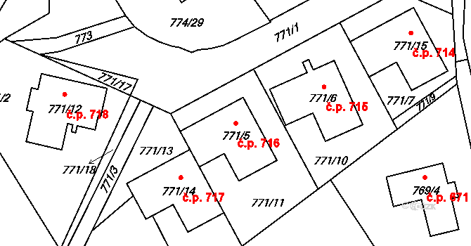 Arnultovice 716, Nový Bor na parcele st. 771/5 v KÚ Arnultovice u Nového Boru, Katastrální mapa