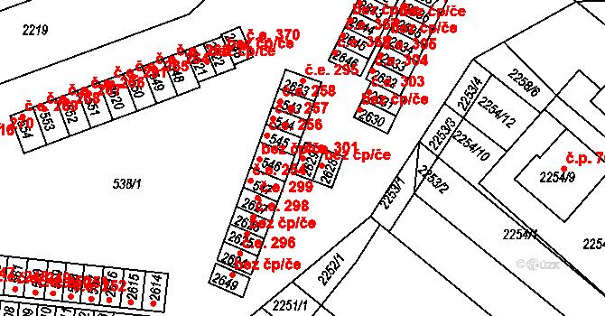 Veverská Bítýška 301 na parcele st. 2629 v KÚ Veverská Bítýška, Katastrální mapa