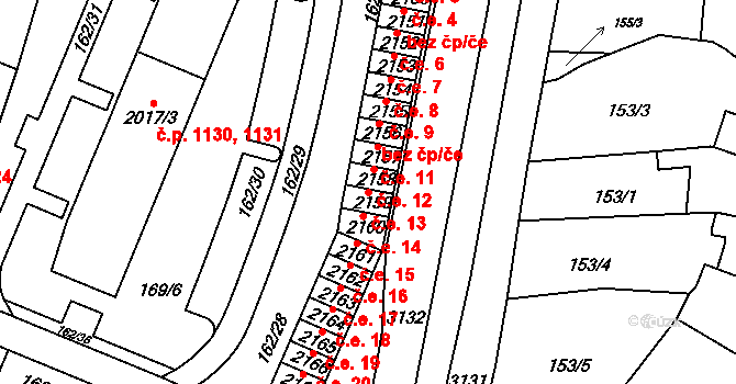 Kyjov 13 na parcele st. 2159 v KÚ Kyjov, Katastrální mapa
