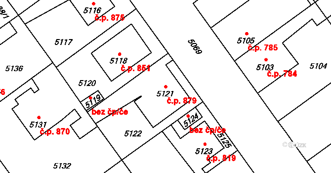 Kročehlavy 879, Kladno na parcele st. 5121 v KÚ Kročehlavy, Katastrální mapa