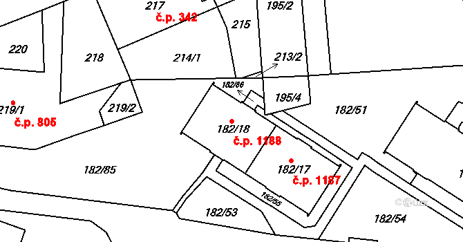 Frýdlant 1188 na parcele st. 182/18 v KÚ Frýdlant, Katastrální mapa