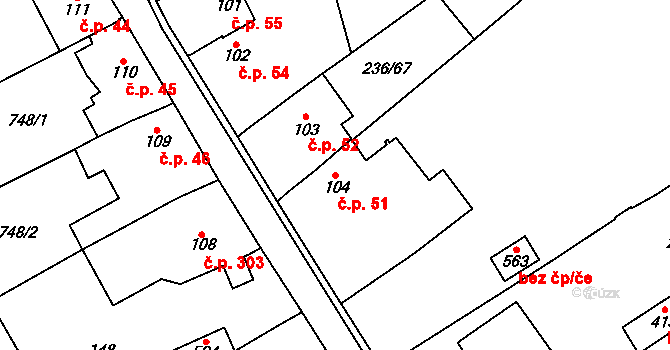 Kostomlaty pod Milešovkou 51 na parcele st. 104 v KÚ Kostomlaty pod Milešovkou, Katastrální mapa