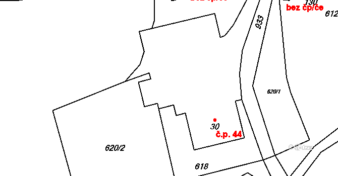 Branka 44, Halže na parcele st. 30 v KÚ Branka u Tachova, Katastrální mapa