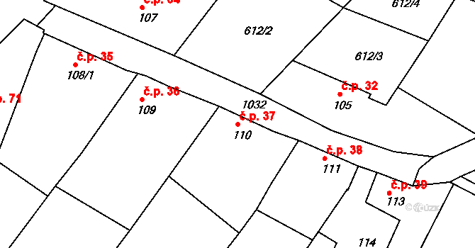 Milovice 37, Soběsuky na parcele st. 110 v KÚ Milovice, Katastrální mapa