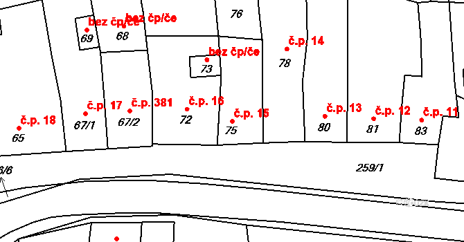 Grygov 15 na parcele st. 75 v KÚ Grygov, Katastrální mapa