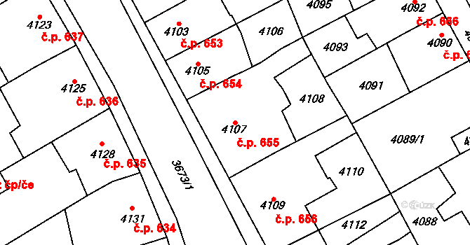 Šternberk 655 na parcele st. 4107 v KÚ Šternberk, Katastrální mapa