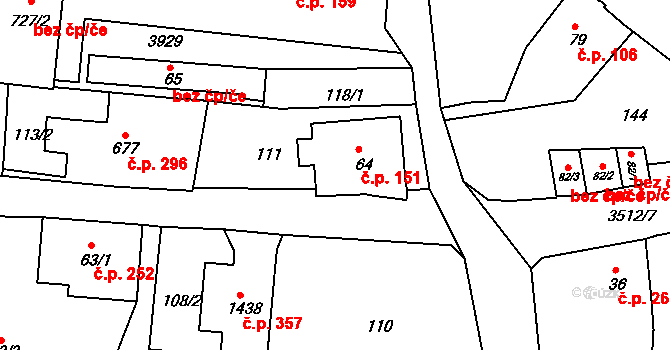Cvikov I 151, Cvikov na parcele st. 64 v KÚ Cvikov, Katastrální mapa