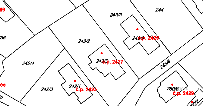 Rožnov pod Radhoštěm 2427 na parcele st. 243/5 v KÚ Tylovice, Katastrální mapa