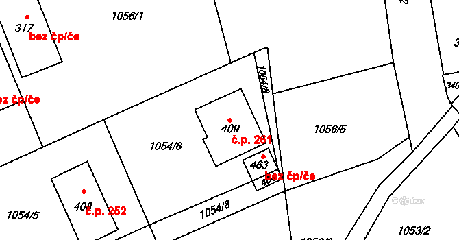 Líšnice 261 na parcele st. 409 v KÚ Líšnice, Katastrální mapa