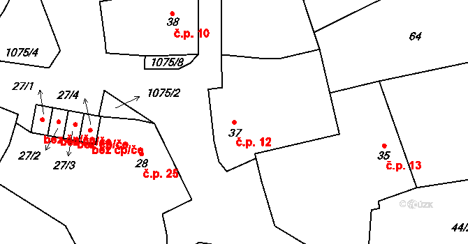 Zahorčice 12 na parcele st. 37 v KÚ Zahorčice u Volyně, Katastrální mapa