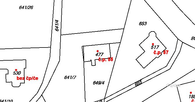 Přítkov 55, Proboštov na parcele st. 477 v KÚ Přítkov, Katastrální mapa