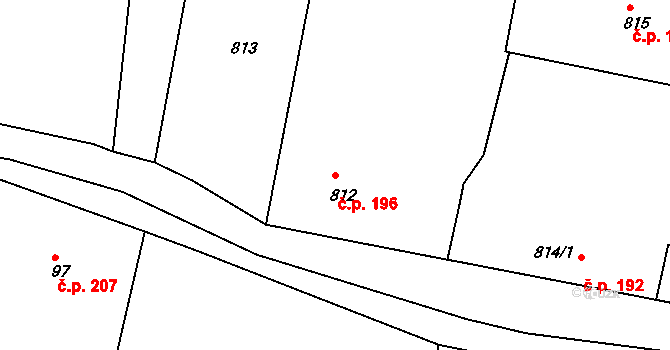 Radiměř 196 na parcele st. 812 v KÚ Radiměř, Katastrální mapa