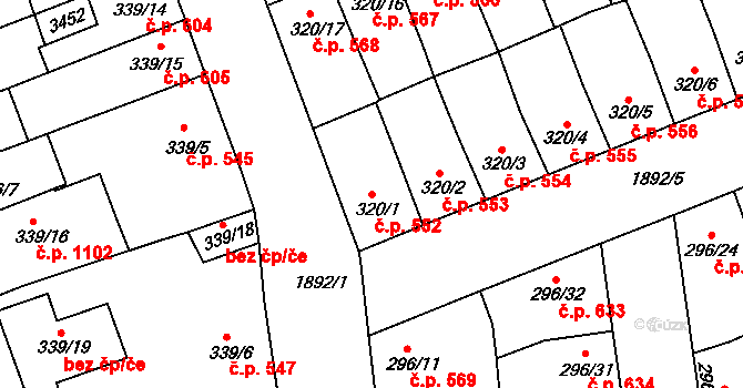 Předměstí 552, Svitavy na parcele st. 320/1 v KÚ Svitavy-předměstí, Katastrální mapa
