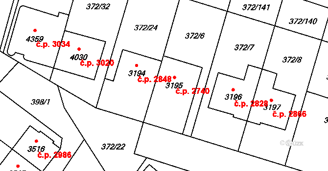 Břeclav 2740 na parcele st. 3195 v KÚ Břeclav, Katastrální mapa